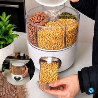 Dispenser Rotativo 6 Compartimentos 360º Graus Grãos Cereais Alimentos Hermético Armazenagem Moderno