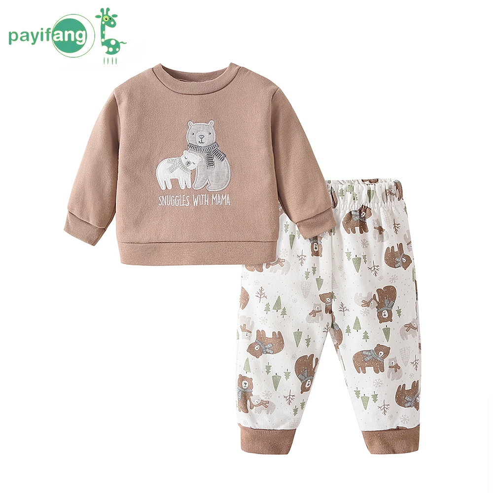 Kit 2 Peças Conjunto Bebê Moletom 60% Algodão, 40% Poliéster Blusa Urso + Calça Estampada TM-2001