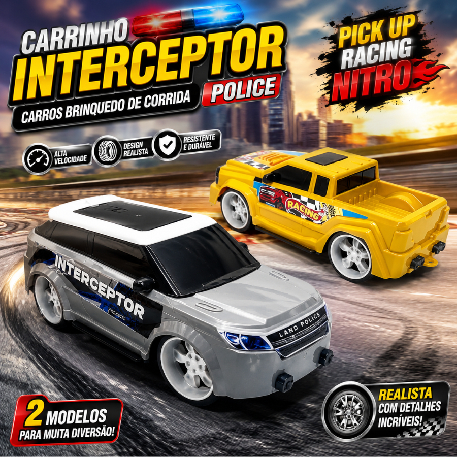 Carro Brinquedo de Corrida Pick up Racing Nitro Realista Carrinho Interceptor Police