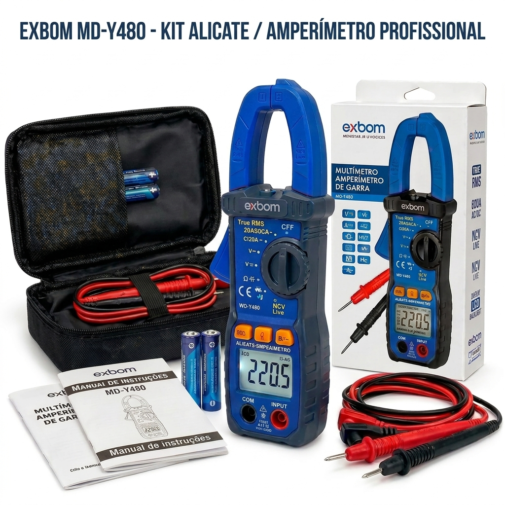 Alicate Amperímetro Digital Profissional True RMS 600V NCV + Estojo e Pilhas (Com Nota Fiscal)