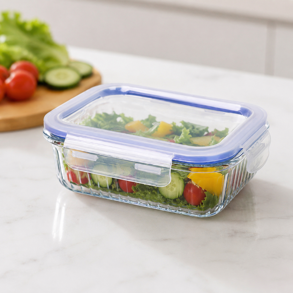 Pote Hermético Vidro 640ml Marmita Retangular Tampa Travas Conserva Alimentos Geladeira Cozinha Lar