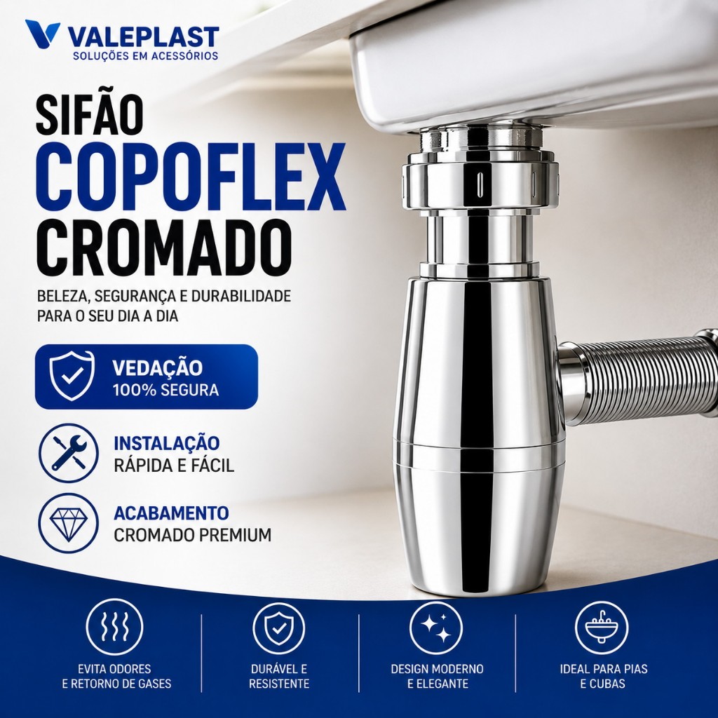 Sifão Copo Universal Copoflex Cromado Valeplast