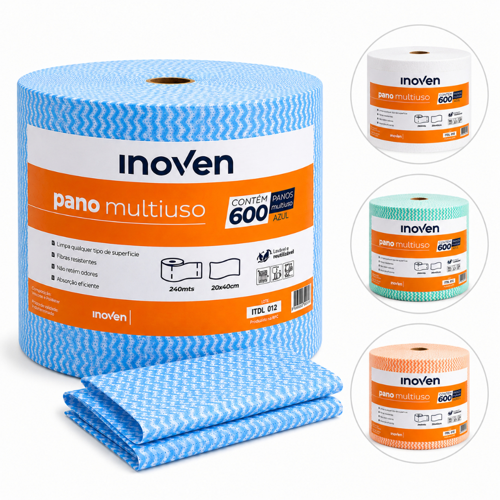 Pano Multiuso Perfex Inoven 600 Panos Rolo Bobina 240m 20x40cm Alta Absorção Profissional