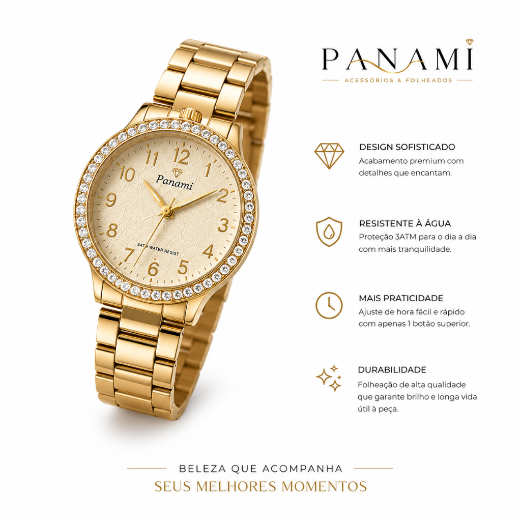 Kit Presente Feminino com Relógio Dourado Colar e Brincos de Cereja presente para Mãe Kit Relógio Feminino Dourado com C — imagem 2 de 2