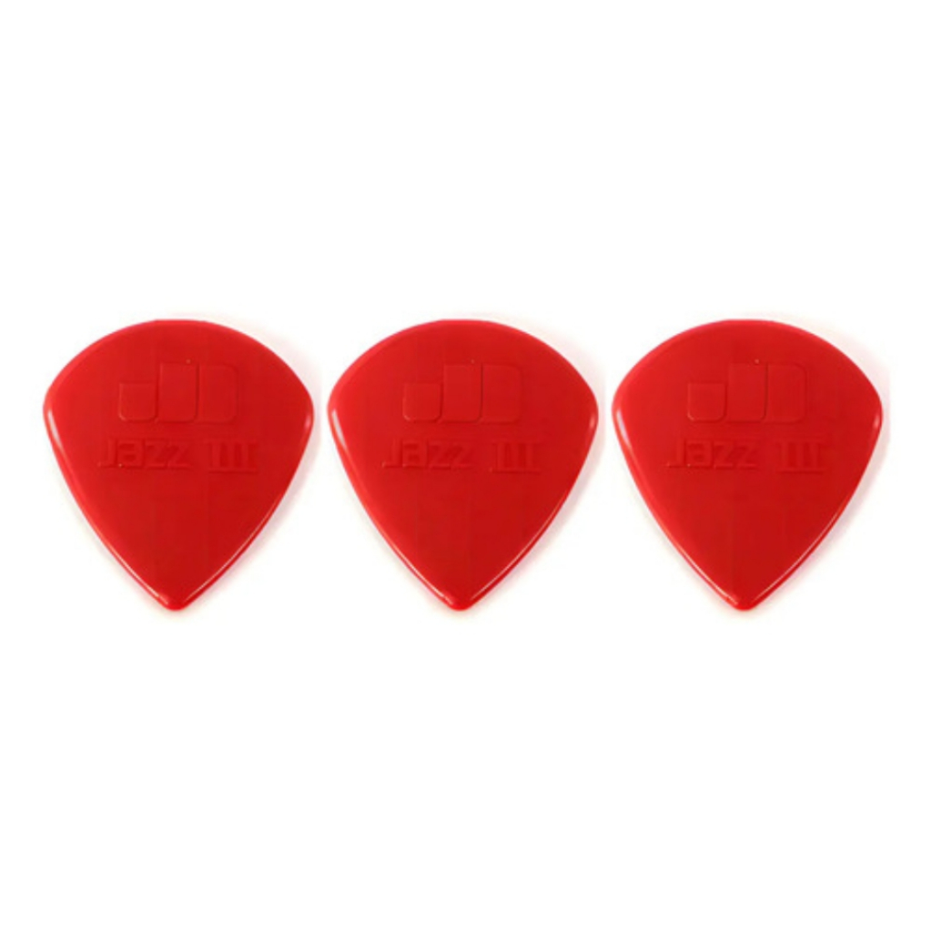 Kit com 3 Dunlop Palhetas Nylon Jazz III Vermelha 1.38mm