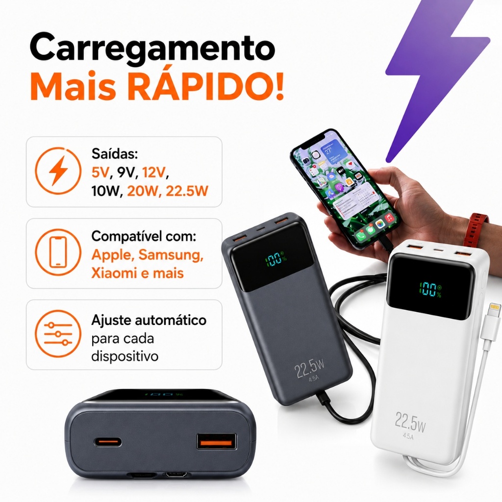 Carregador Portátil Power Bank Turbo 20000mAh 22.5W Premium para iPhone — foto 7