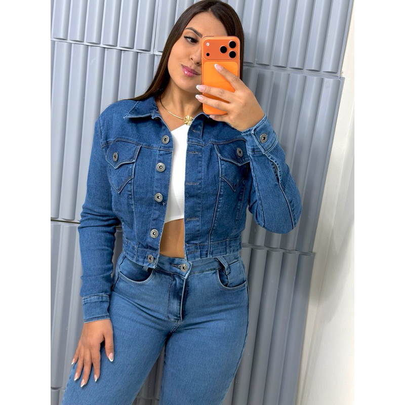 JAQUETA JEANS FEMENINA MODA BLOGUEIRA