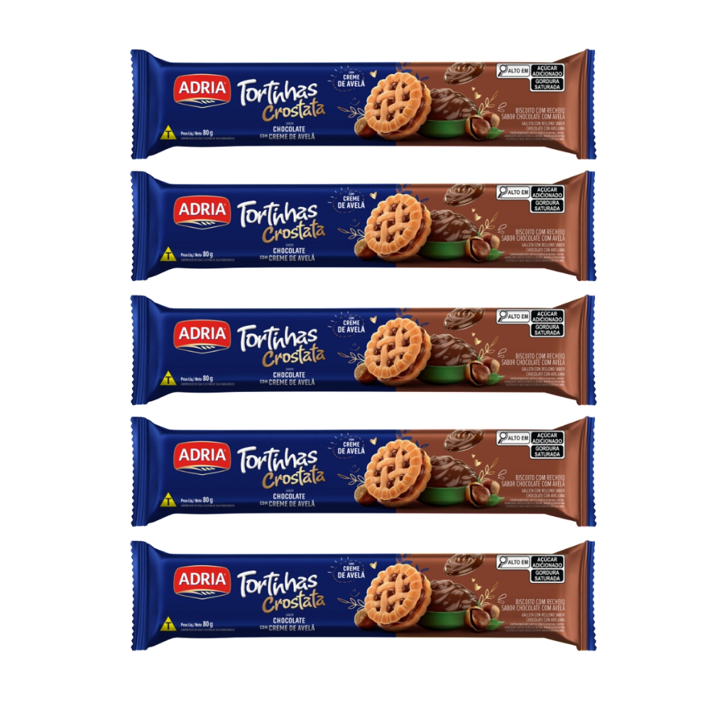 Kit 5un Torta Adria Crostata Chocolate com Creme de Avelã 80g