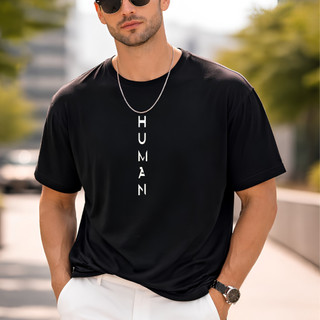 Camiseta Masculina Streetwear Casual Logo HUMAN Camisa 100% Algodão Confortável Uso Diário