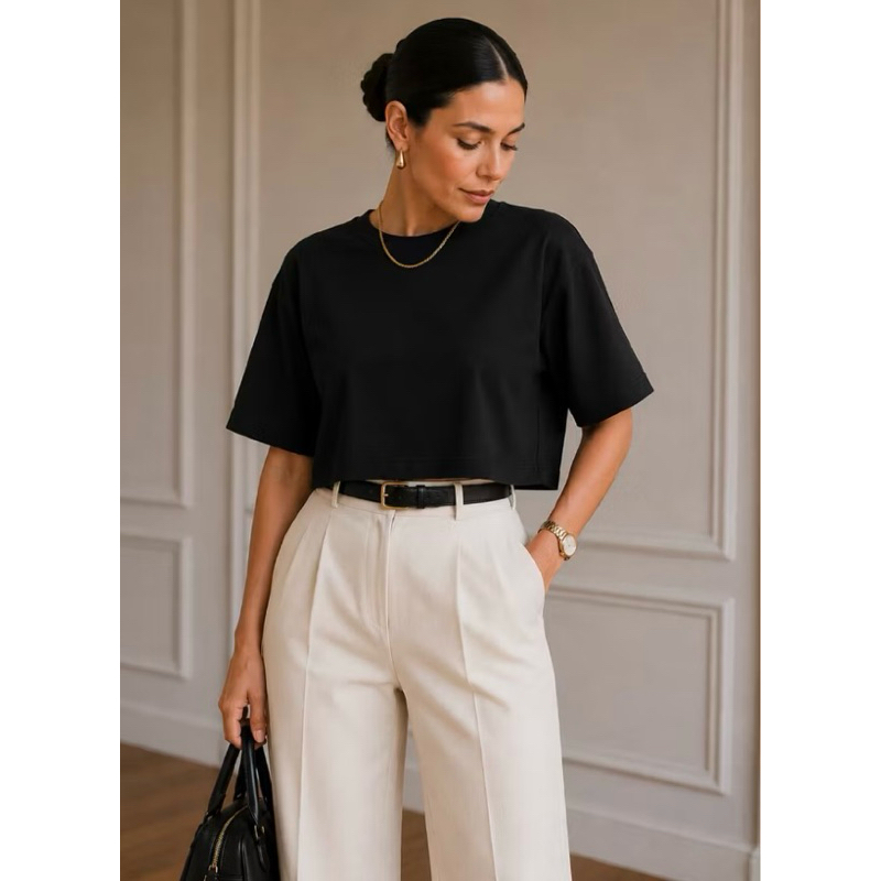 Camiseta Feminina Tshirt Cropped Oversized 100% Algodão Blusa Soltinha Confortável Estilo Urbano