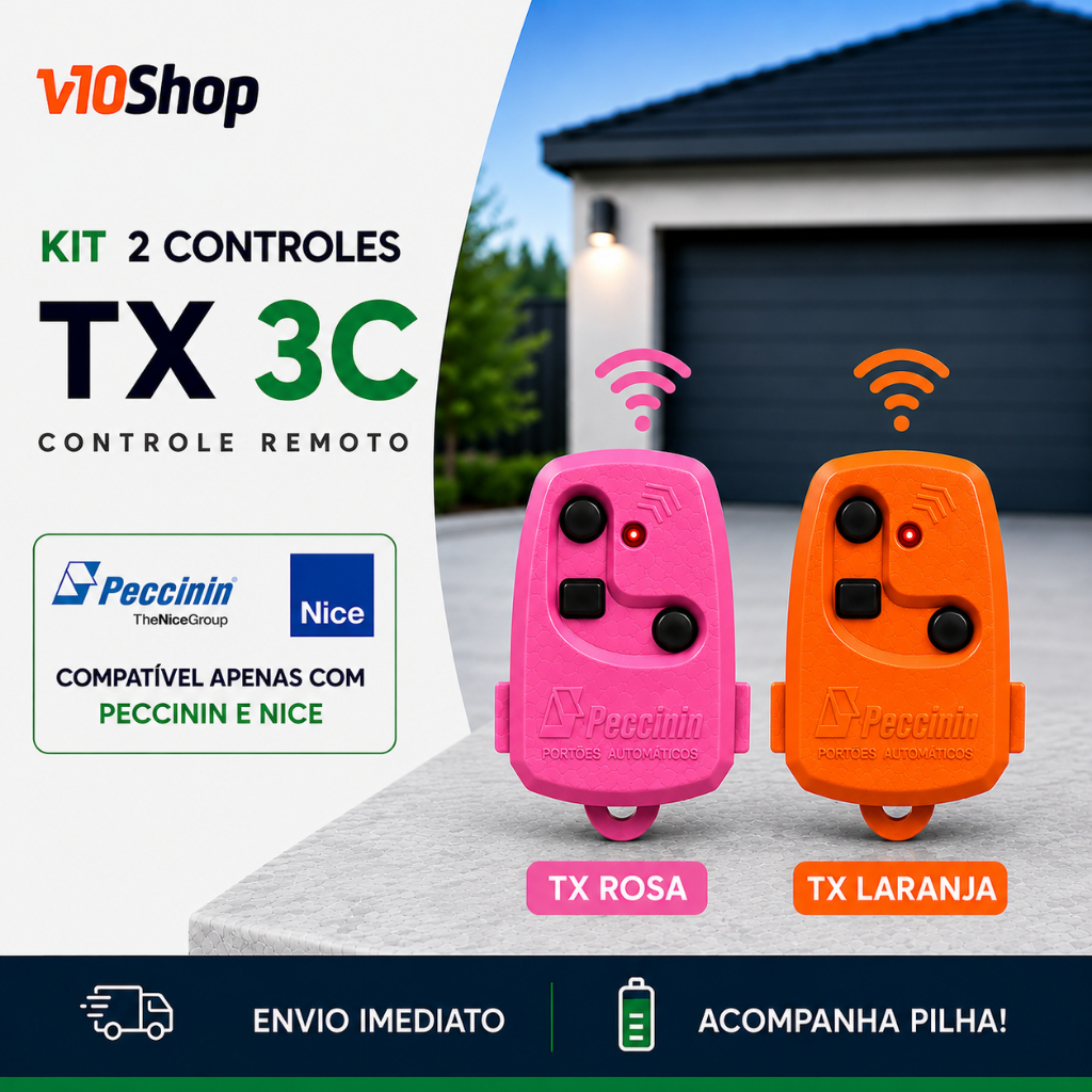 2 Controle Remoto Tx 3c Para Portão Peccinin Rosa e Laranja