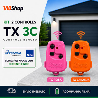 2 Controle Remoto Tx 3c Para Portão Peccinin Rosa e Laranja