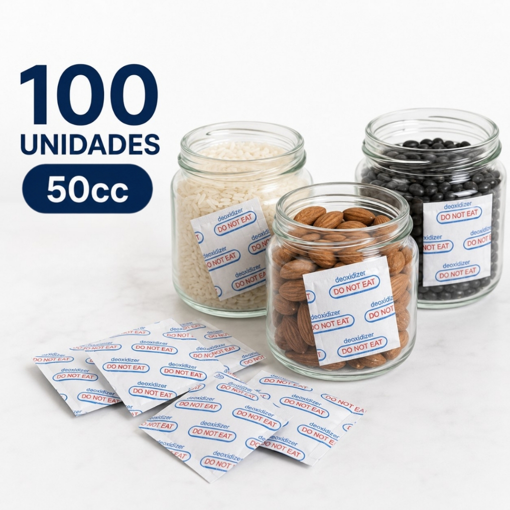 Absorvedor de Oxigênio Oxyoff 50cc 100 Unidades Para Alimentos Secos Grãos Conservação