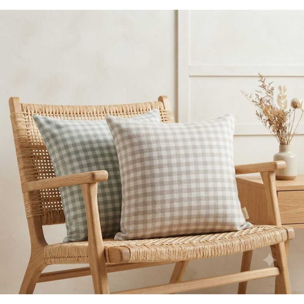 Capa De Almofada Decorativa Farmhouse Xadrez 45x45cm
