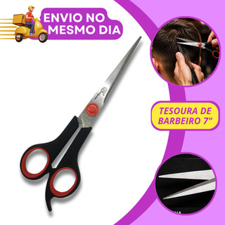 Tesoura Profissional  7" Polegadas Barbeiro Barbearia Aço Inox Cabelo Salão Artesanato Papelaria Ponta Fina