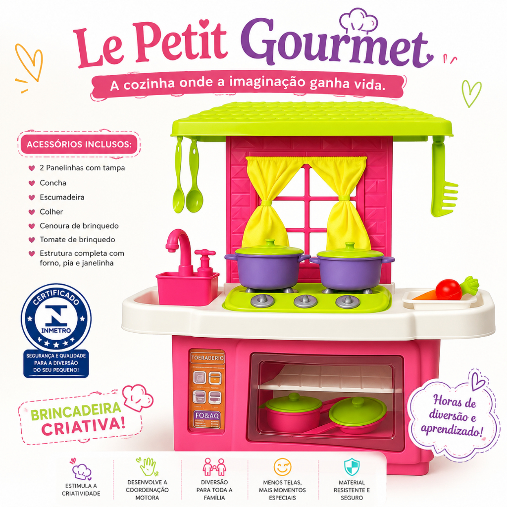 Cozinha Infantil Completa Kit Cozinha Brinquedo Fogão Forno Pia com Panelinhas e Acessórios Educativo INMETRO Le Petit G