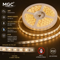Fita LED 5m 3528 Branco Quente 3000k Bivolt - Flexível e Versátil para Decoração