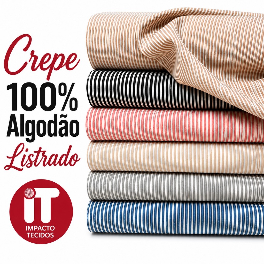 Tecido Crepe 100% Algodão Listrado Tecido Leve Macio Moda Camisa Vestido 1 Metro x 1,50