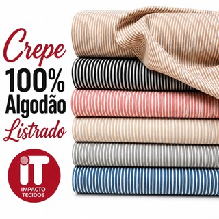 Tecido Crepe 100% Algodão Listrado Tecido Leve Macio Moda Camisa Vestido 1 Metro x 1,50