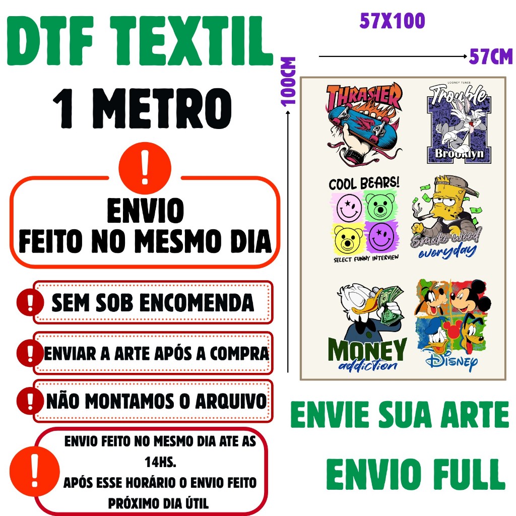 Impressao DTF Textil Envio Feito No Mesmo Dia Envio FULL 1 Metro 57x100 Oferta DTF