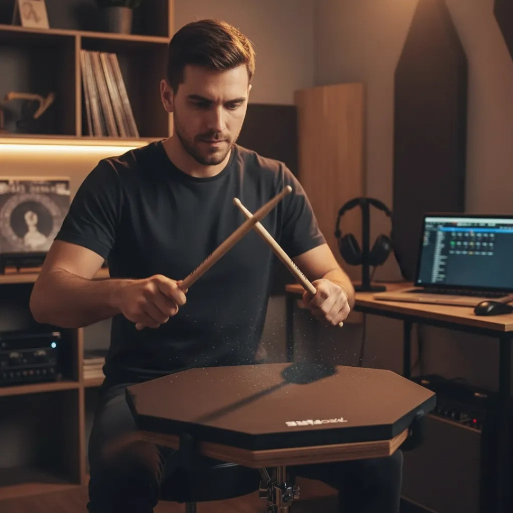 Pad Estudo Treino Praticável Bateria 6" + Par de Baquetas · foto 2