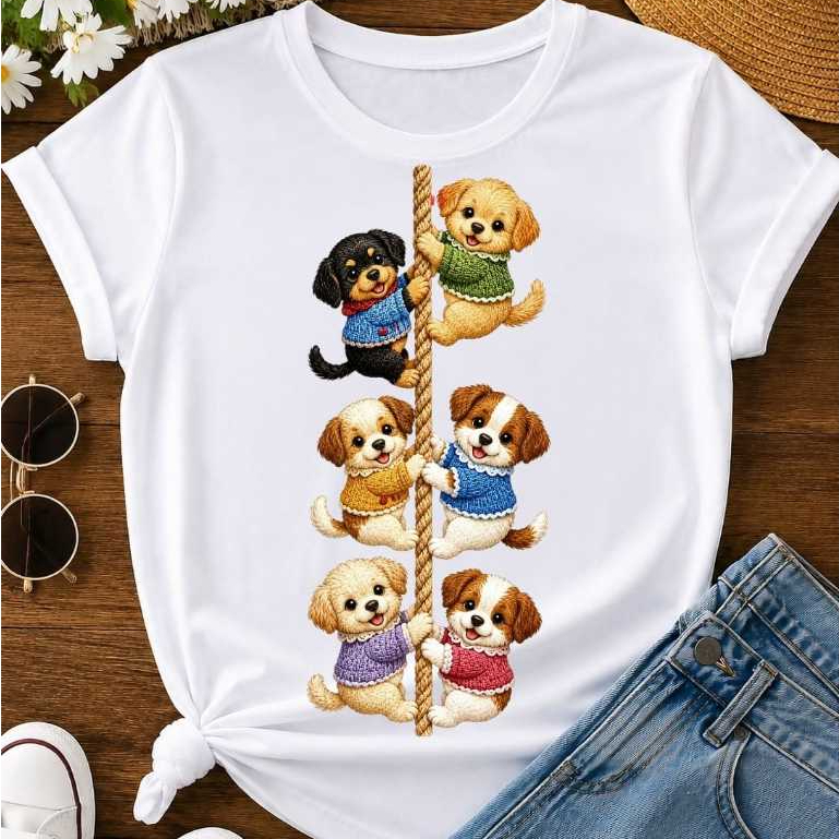 Camiseta Feminina Gatinhos, Cachorrinhos ou Capivaras Fofas | Estampa Kawaii em Sublimação