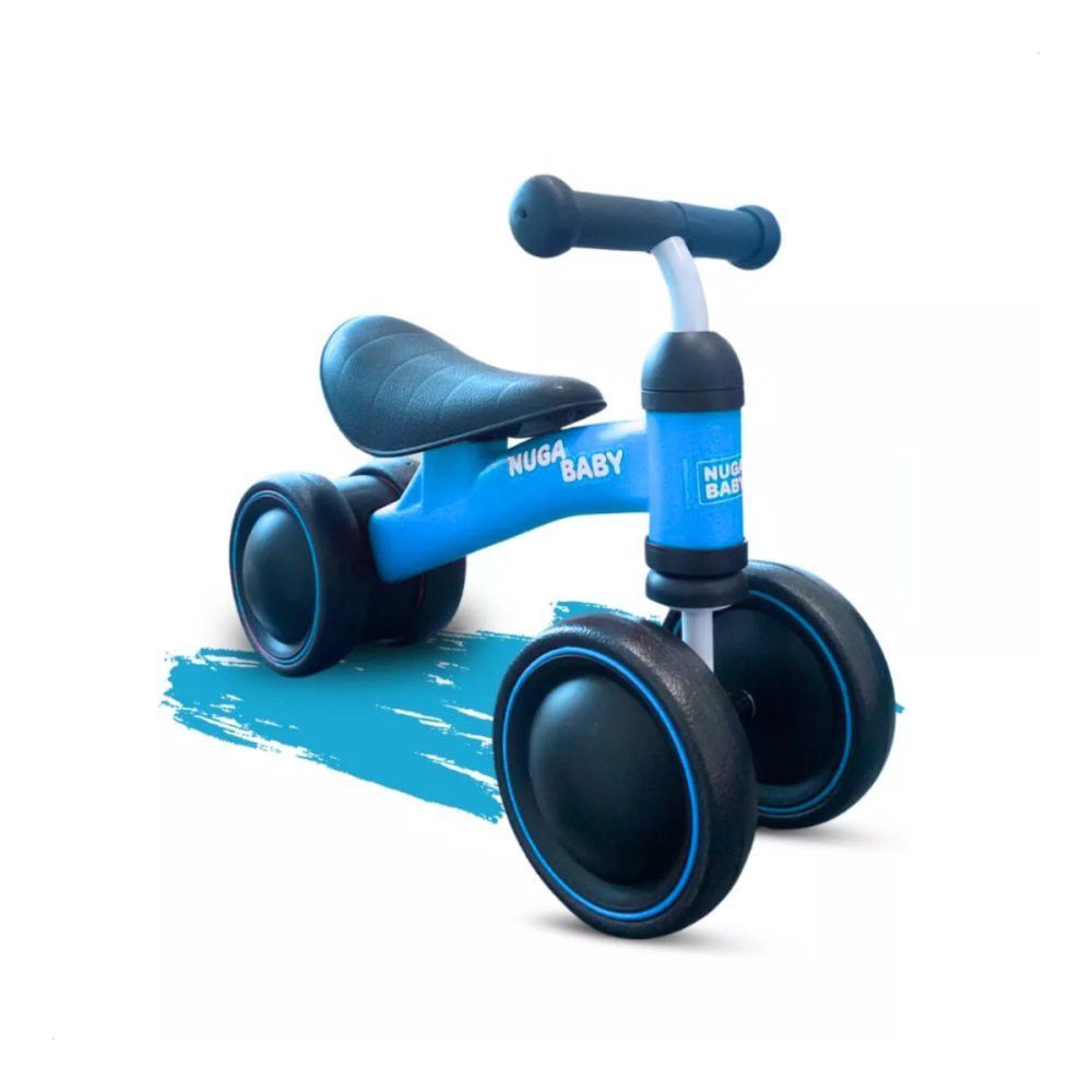 Bicicleta Infantil Sem Pedal 4 Rodas | Bike de Equilíbrio Azul, p/ Crianças Aprenderem com Segurança e Diversão