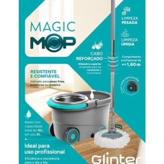 Mop Giratorio Com Rodinhas, Cesto e Cabo em Aço Inox  1,60 Cm + 02 Refil de Microfibra