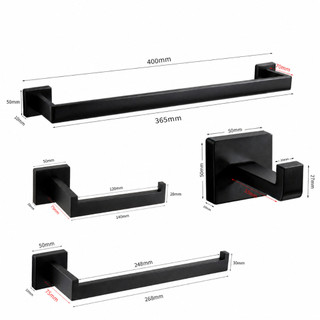 Kit 4 Banheiro Aço Inox Preto Fosco/Dourado Brilhante Toalheiro 40/60cm