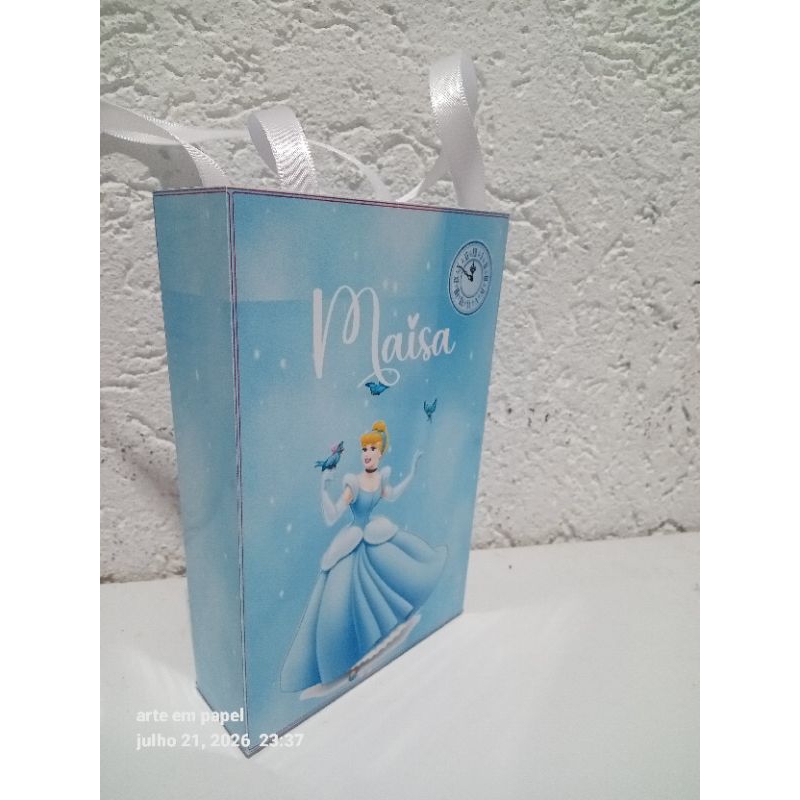 sacolinha tamanho P, sacolinha personalizada, lembrancinha personalizada Cinderela, festa princesa, aniversário