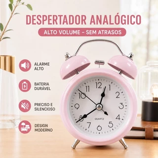 Despertador de mesa em metal, estilo retrô