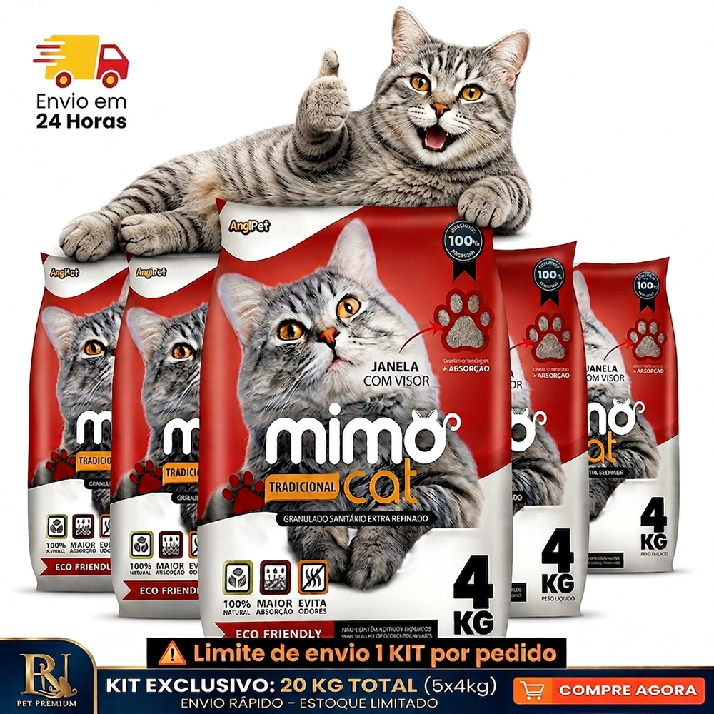 Kit 5 Areia Sanitária Higiênica Argila Natural para Gatos Grãos Médios Tradicional 20 kg Mimo Cat.