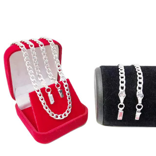 Kit Corrente E Pulseira 70 cm Banhado Prata 925 Masculina 4mm