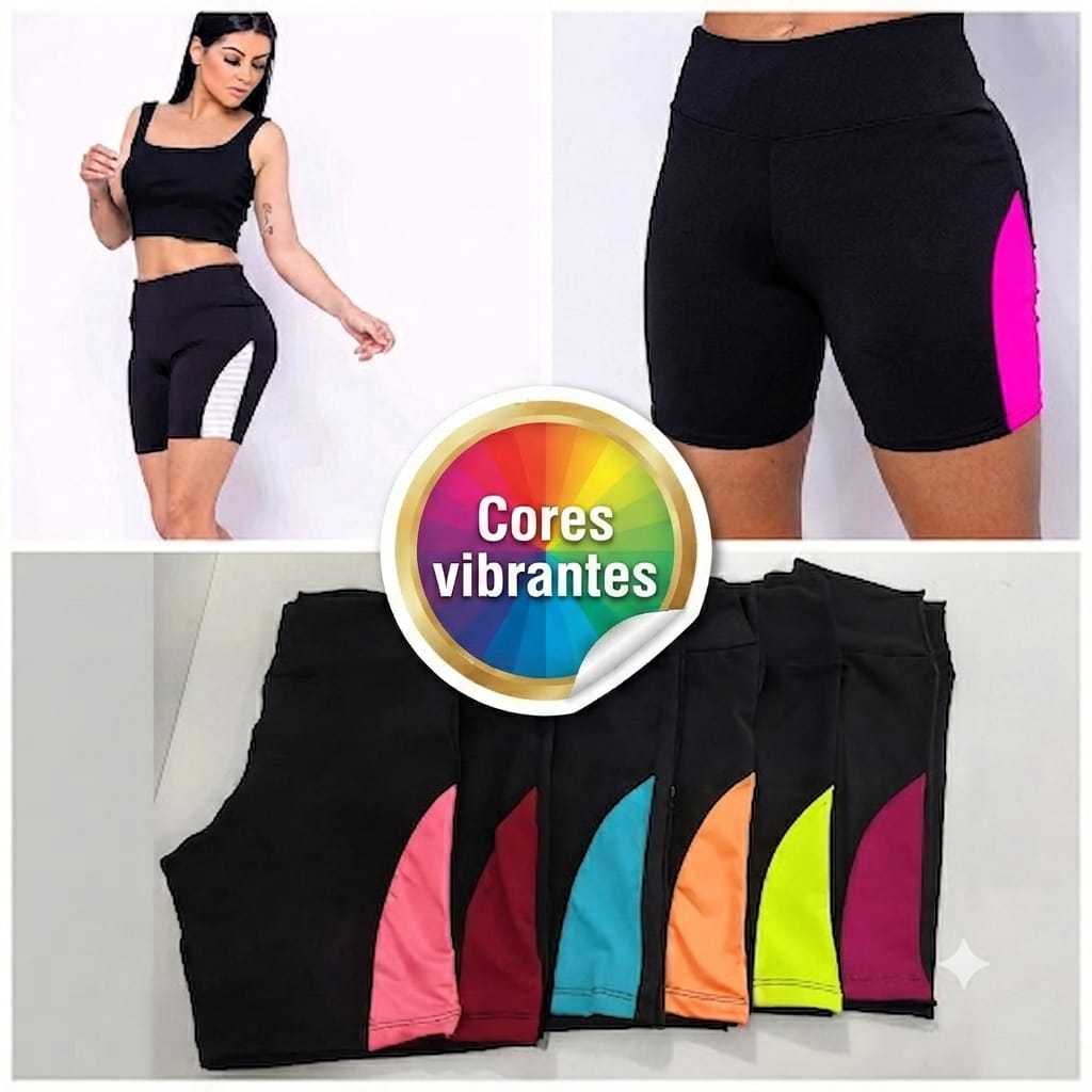 Shorts Feminino Detalhe Lateral Com Cores Bermuda Academia  Fitness Treino Cós Alto Zero Transparência