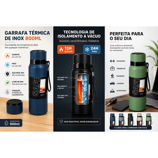 Garrafa Térmica Digital Inox 420ml ou 800ml com LED Touch e Isolamento 24h