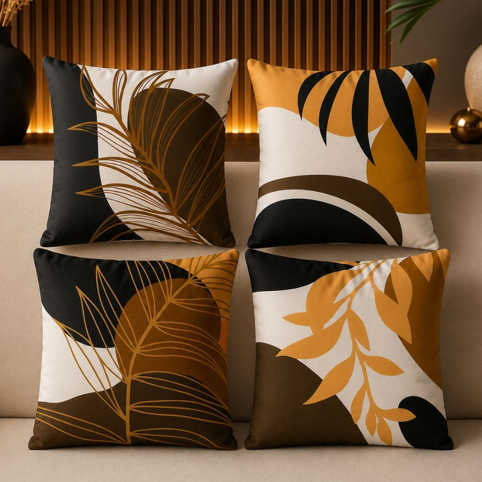 Kit 4 Capas De Almofadas Decorativas Modernas 45x45 Com Zíper Luxo Estampada Sofá Barato Sala e Quarto