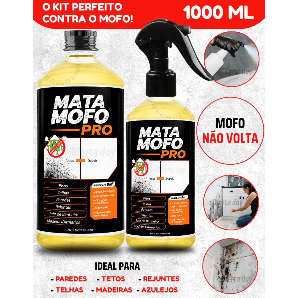 Tira Mata Mofo PREMIUM Com Spray Anti Não Volta Elimina Parede Teto Piso 1LT Armário Madeira Bolor — imagem 1