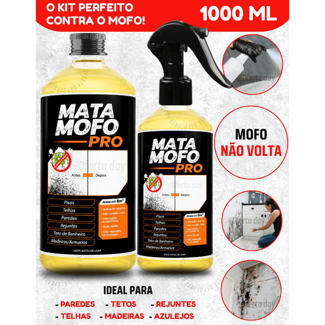 Tira Mata Mofo PREMIUM Com Spray Anti Não Volta Elimina Parede Teto Piso 1LT Armário Madeira Bolor