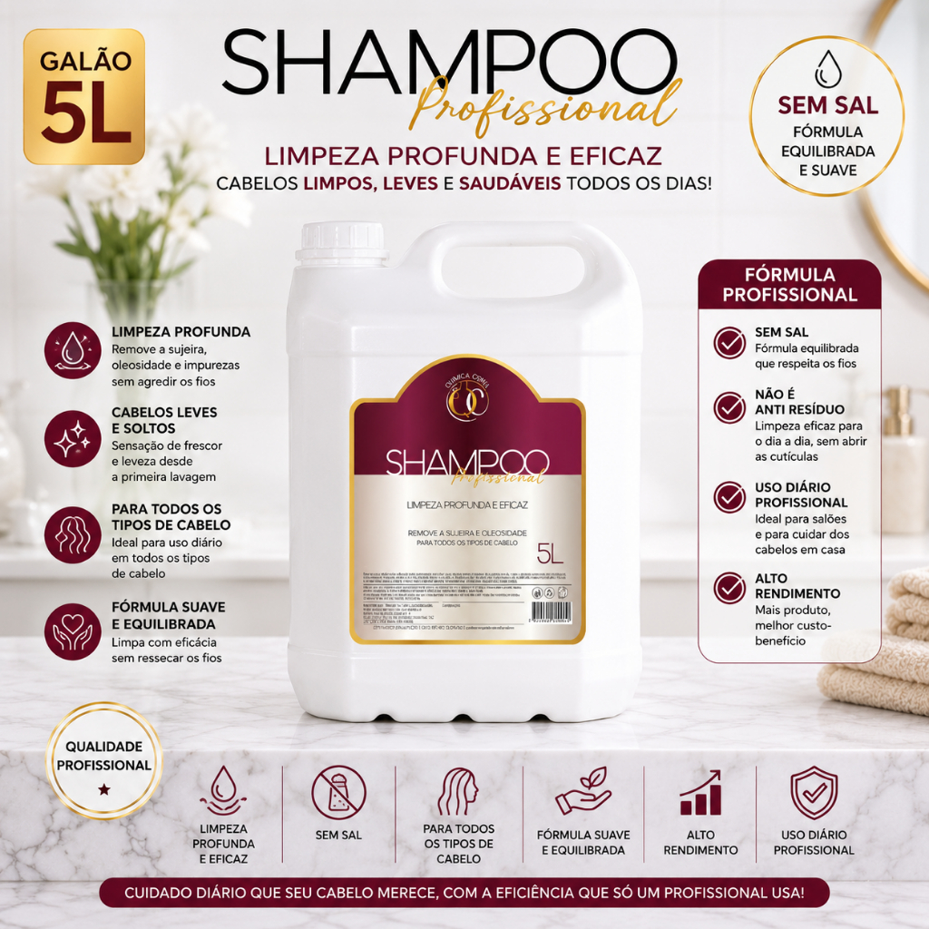 Shampoo Limpeza Eficaz Profissional Sem Sal Galão 5 Litros Química Certa — imagem 2 de 2