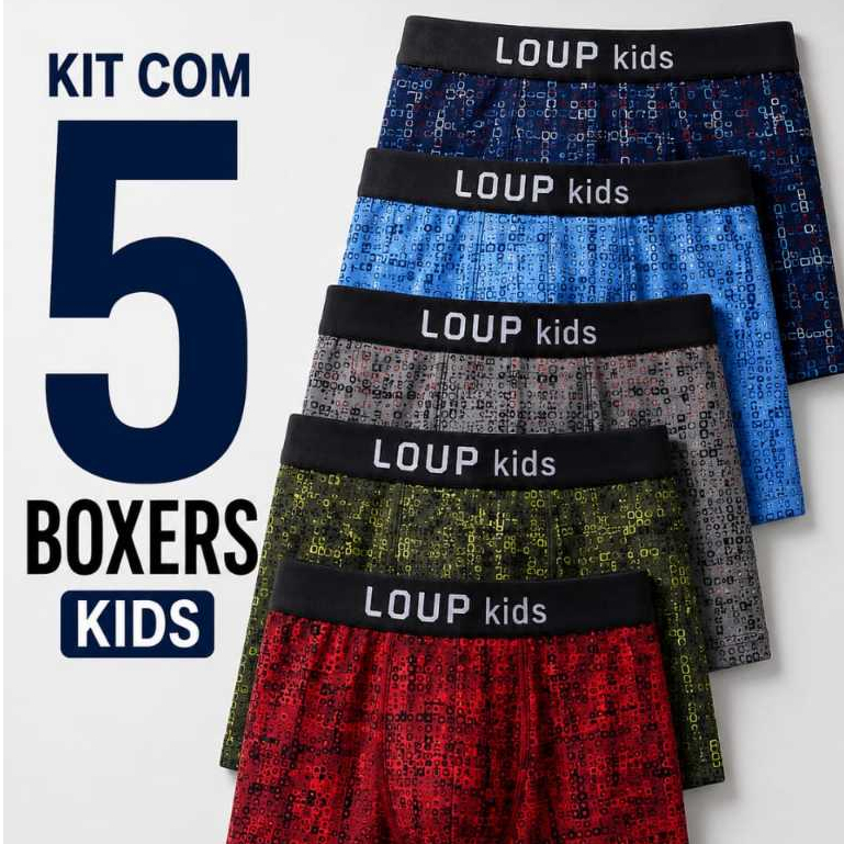 Kit Com 5 Boxer Infantil Super Conforto Estampas Variadas