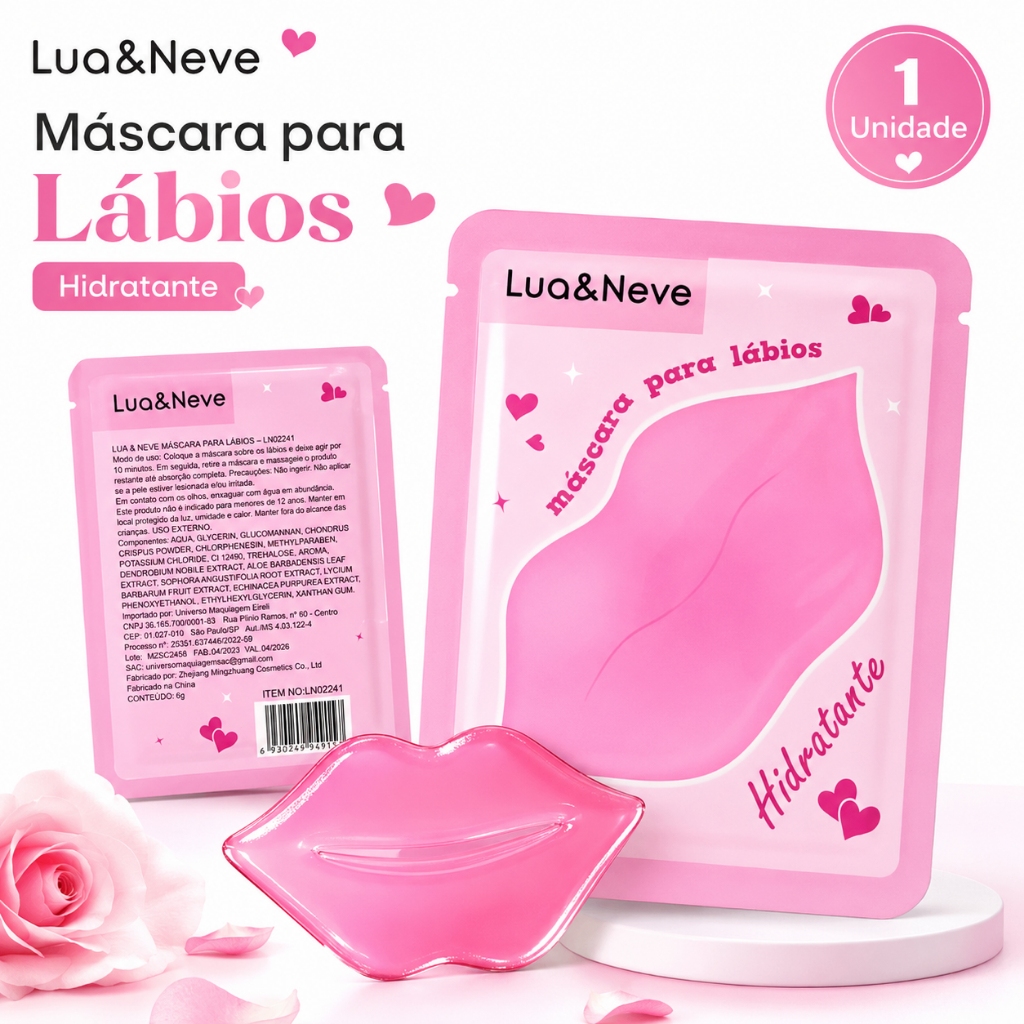Máscara para Lábios Hidratante Lua&Neve Hidrogel de Boca Cuidados Labiais Macios