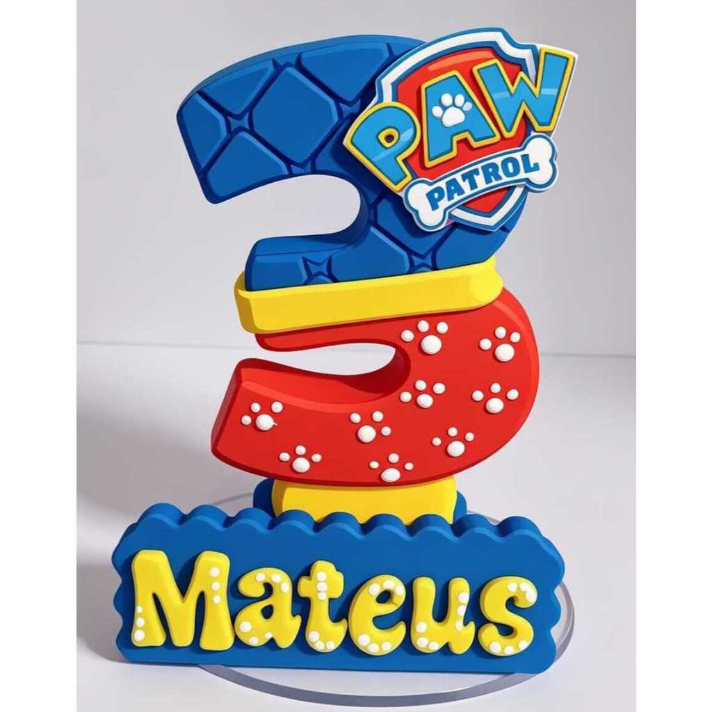 Topo de Bolo Patrulha Canina Biscuit Vela Personalizada Nome Idade Festa Infantil Aniversário