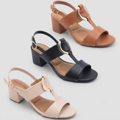 Sandália Feminina Comfortflex Salto Bloco Texturizada Conforto Original
