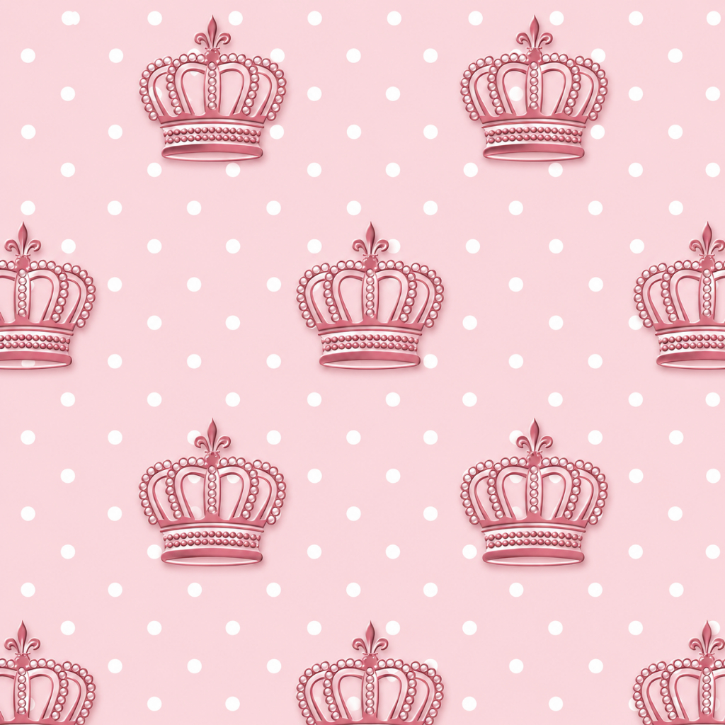 Papel de Parede Infantil Rosa com Poá e Coroas