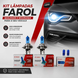 Kit Lâmpadas H4 Super Branca + T10 Cinoy 60/55W Farol Baixo Alto 4 Peças