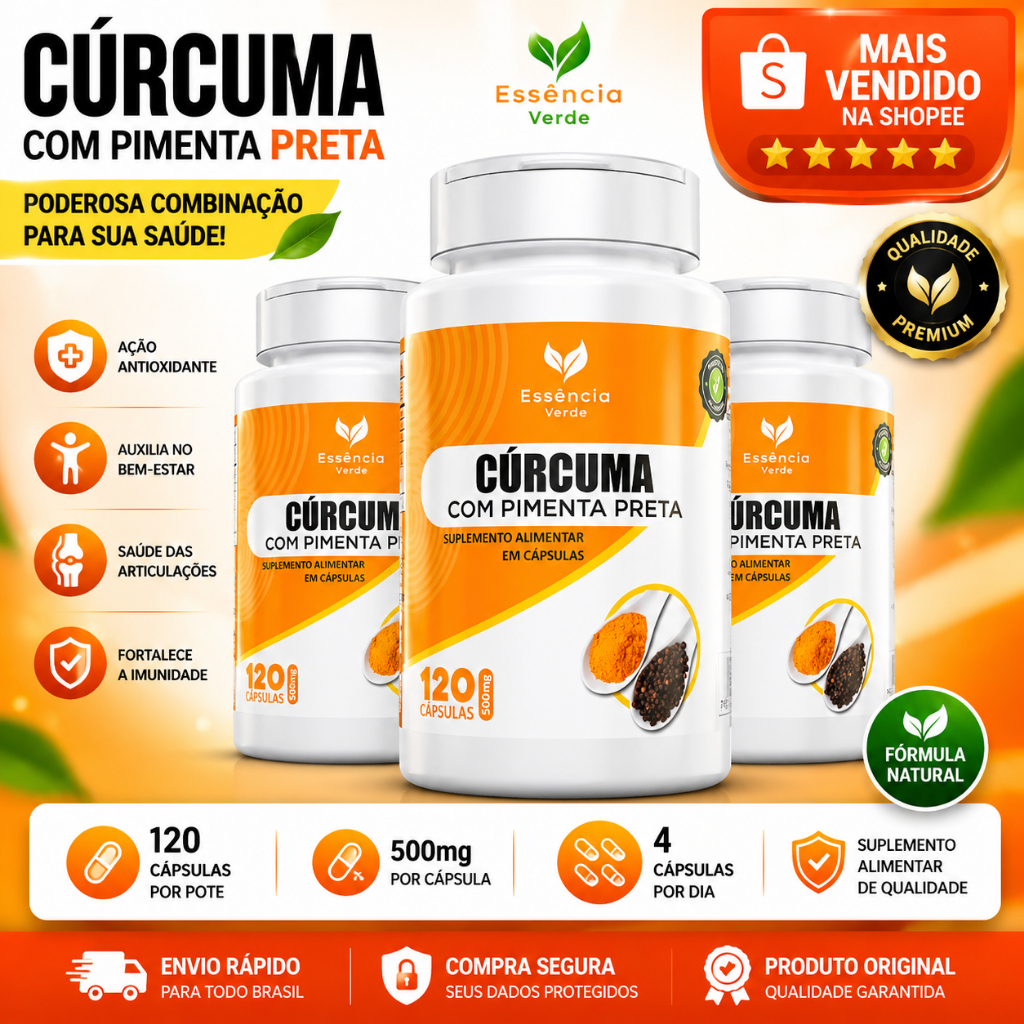 Curcuma Longa 120 Capsulas com P. preta legitima 100% Pura