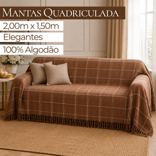 Manta Quadriculada para Sofá 2,00mx1,50m Decorativa 100% Algodão Protetora para Cama e Poltrona