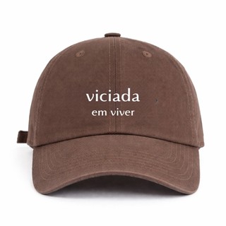 Boné Feminino Tecido Premium Ajustável Passeios Praia Calor Frase Viciada Em Viver Aventura Praia Boné Marrom Ajustável
