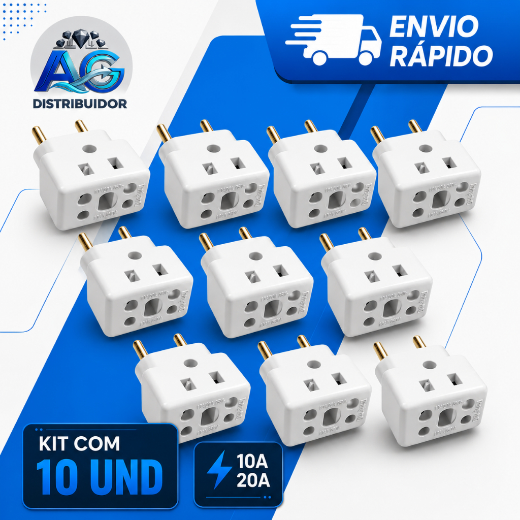 Kit até 10 Tomada Adaptador Bob Resistente Não Derrete Instalações Elétricas Alta Temperatura 10A 20A