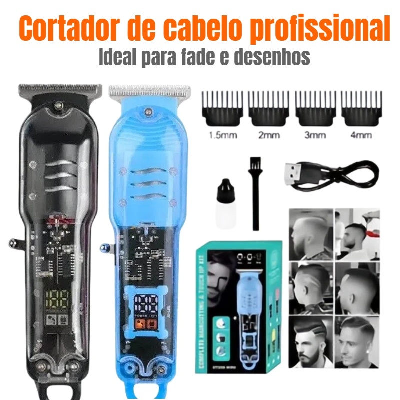 Máquina De Cortar Cabelo Profissional Smart Lcd Barbeador Elétrico Transparente Sem Fio Para Homens